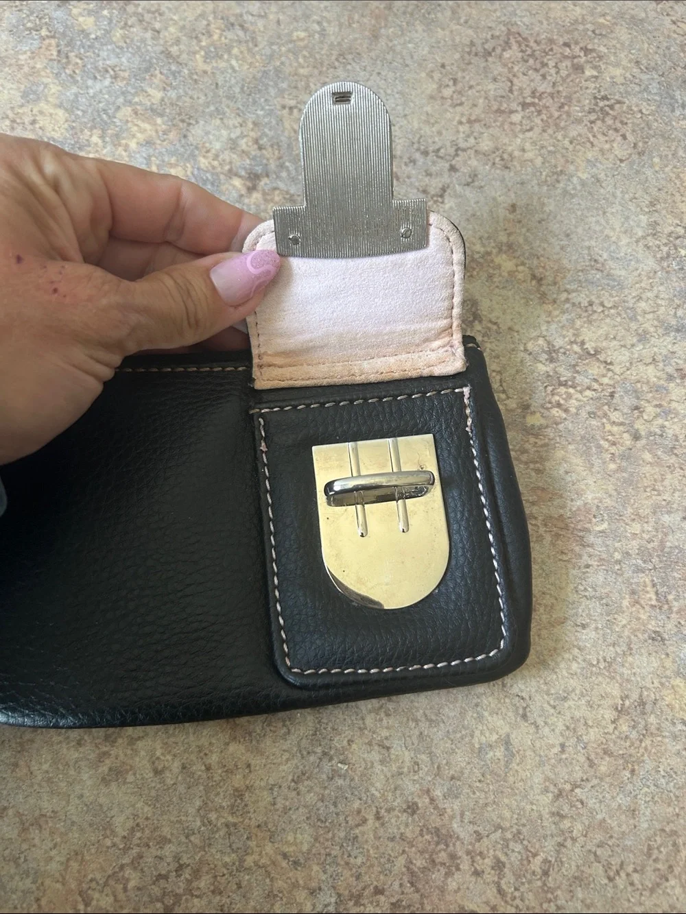 Y2K Victoria’s Secret 6x4 Black Leather Wristlet with big silver buckle